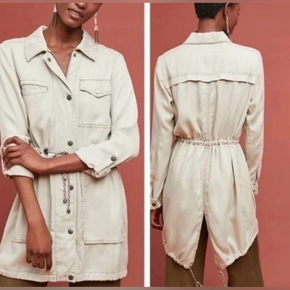 Anthropologie Manto Light Cream Khaki Drawstring Utility Jacket Size Small